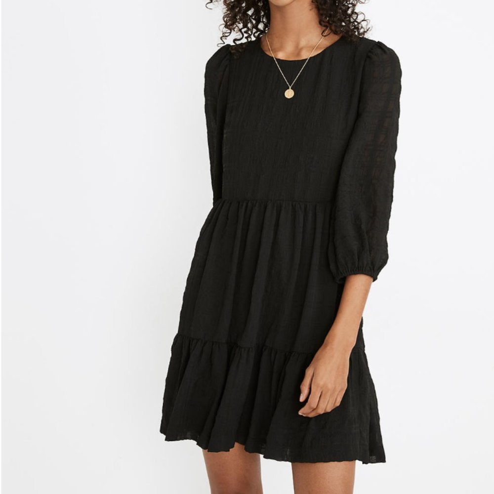 Puff-Sleeve Ruffle-Hem Mini Dress